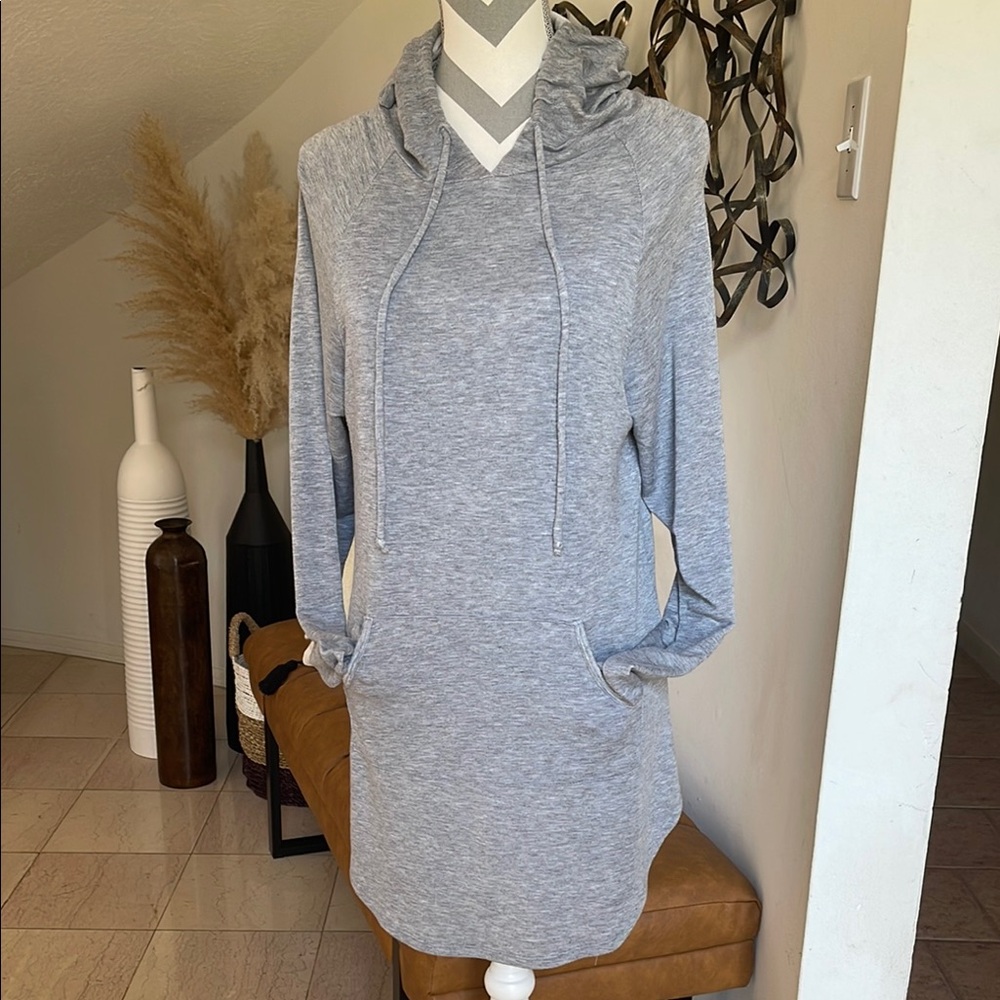 Popular Basics Women's Gray Hoodie Lightweight Sweatshirt Dress Tunic Size M